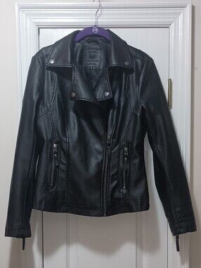 Max Studio Black Faux Leather Moto Jacket Size Small